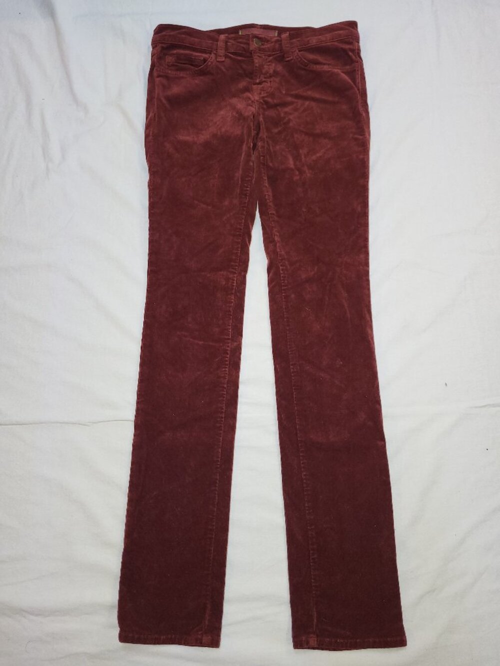 J Brand Burgundy Maroon Corduroy Low Rise Skinny Pants Size 26